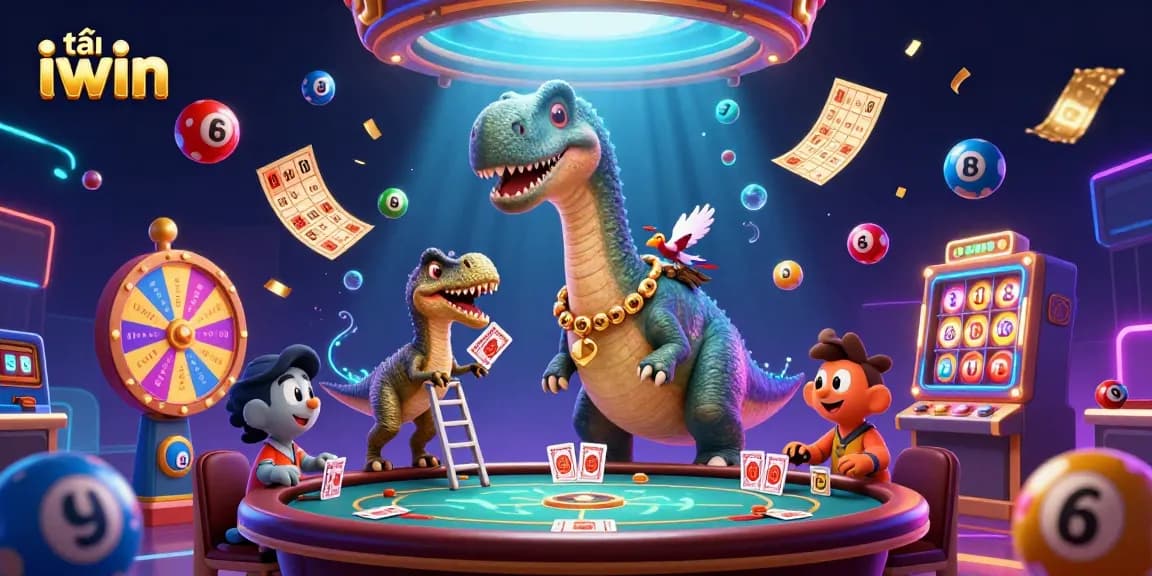 Engage in thrilling gameplay with tải iwin, featuring a vibrant casino scene with dynamic characters and colorful elements.