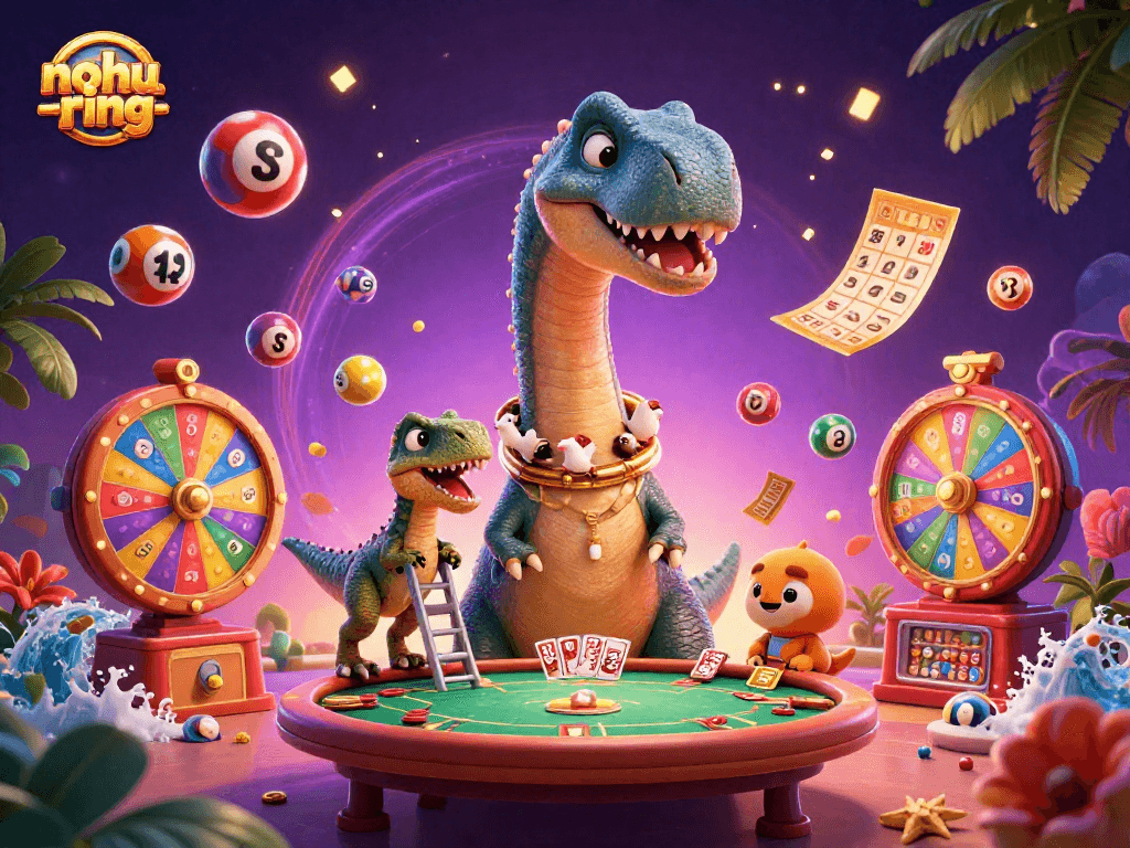 Engage in thrilling gameplay as nohu-ring’s colorful characters interact in a vibrant casino scene.