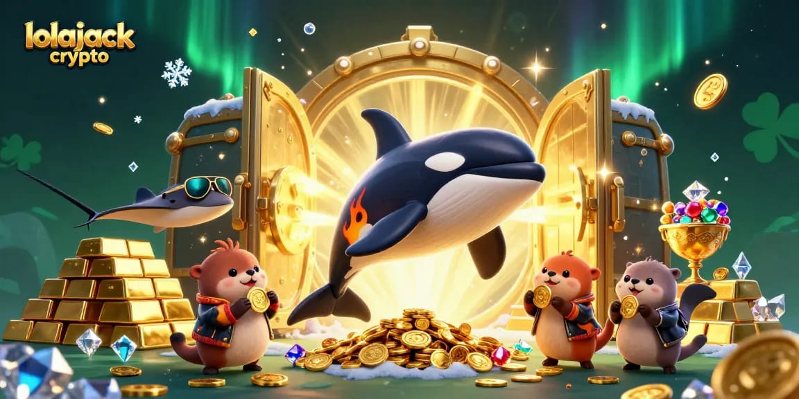 Experience the thrill with lolajack crypto in this dynamic casino-themed scene featuring animated characters and abundant treasures.