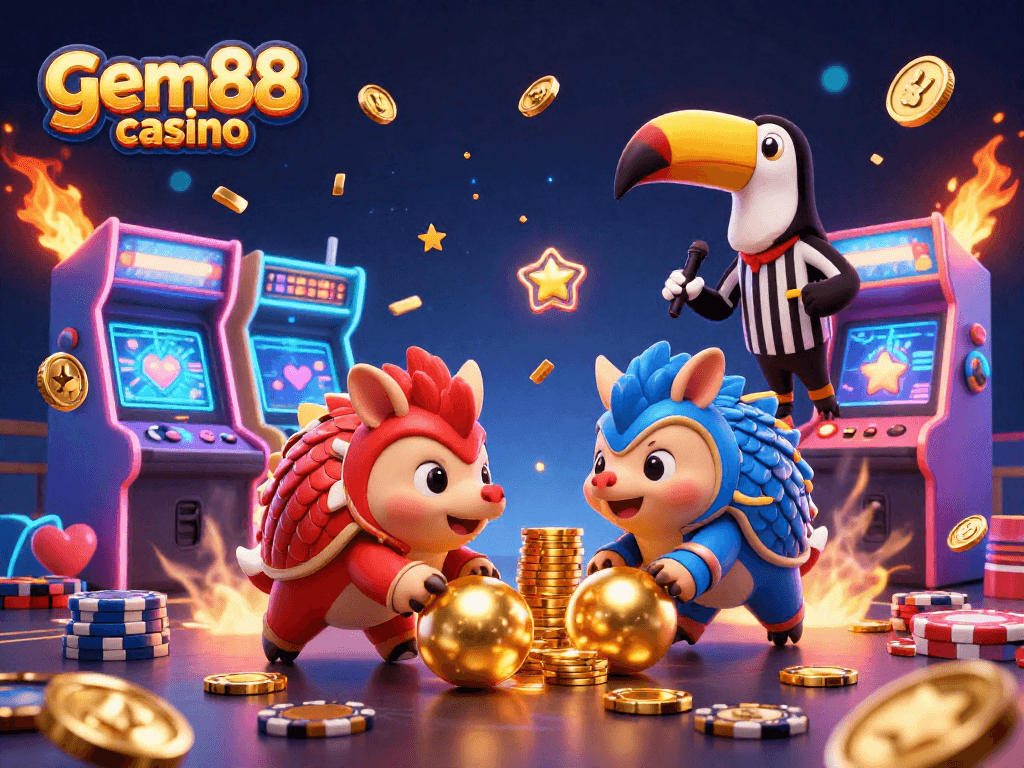 Engage in thrilling gameplay at gem88 casino with vibrant pangolins and poker chips.