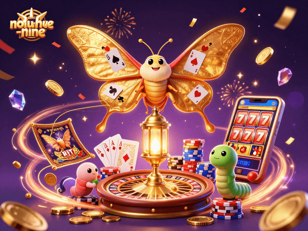 Experience the thrill of nohu-nine with vibrant casino elements in a magical 3D illustration.