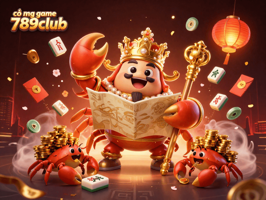 Engage with the vibrant world of cổng game 789club featuring a golden crab emperor, treasures, and festive game elements.