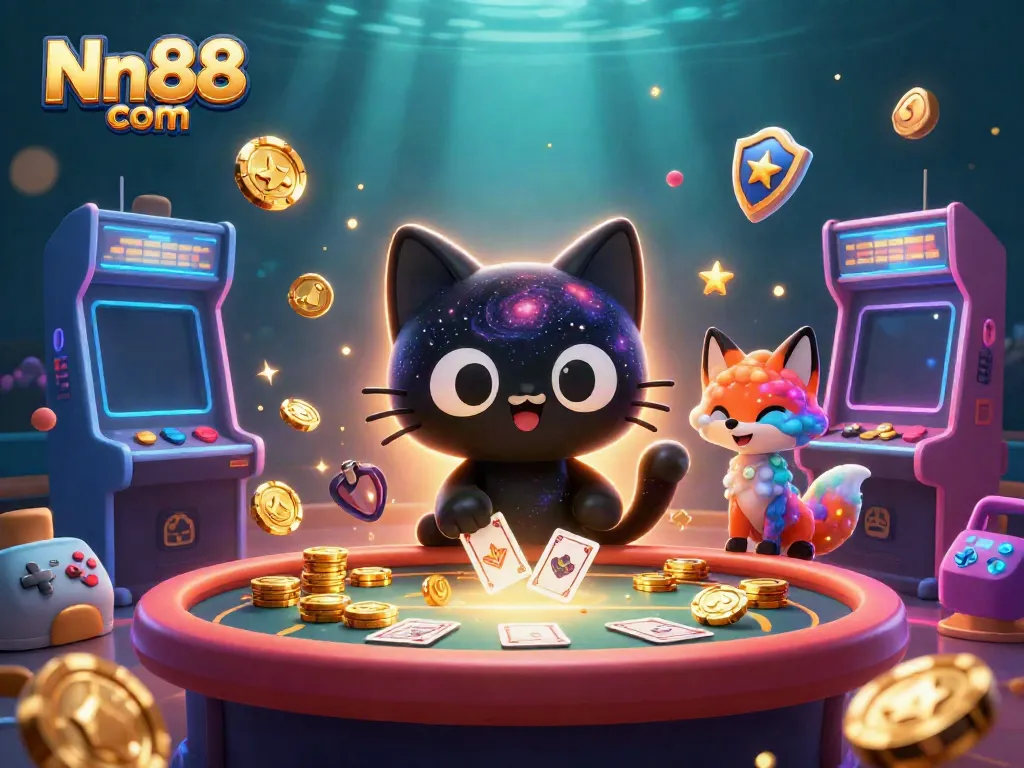 Engage in thrilling games at Nn88 com with 3D creatures pulling in golden chips from a cosmic casino.