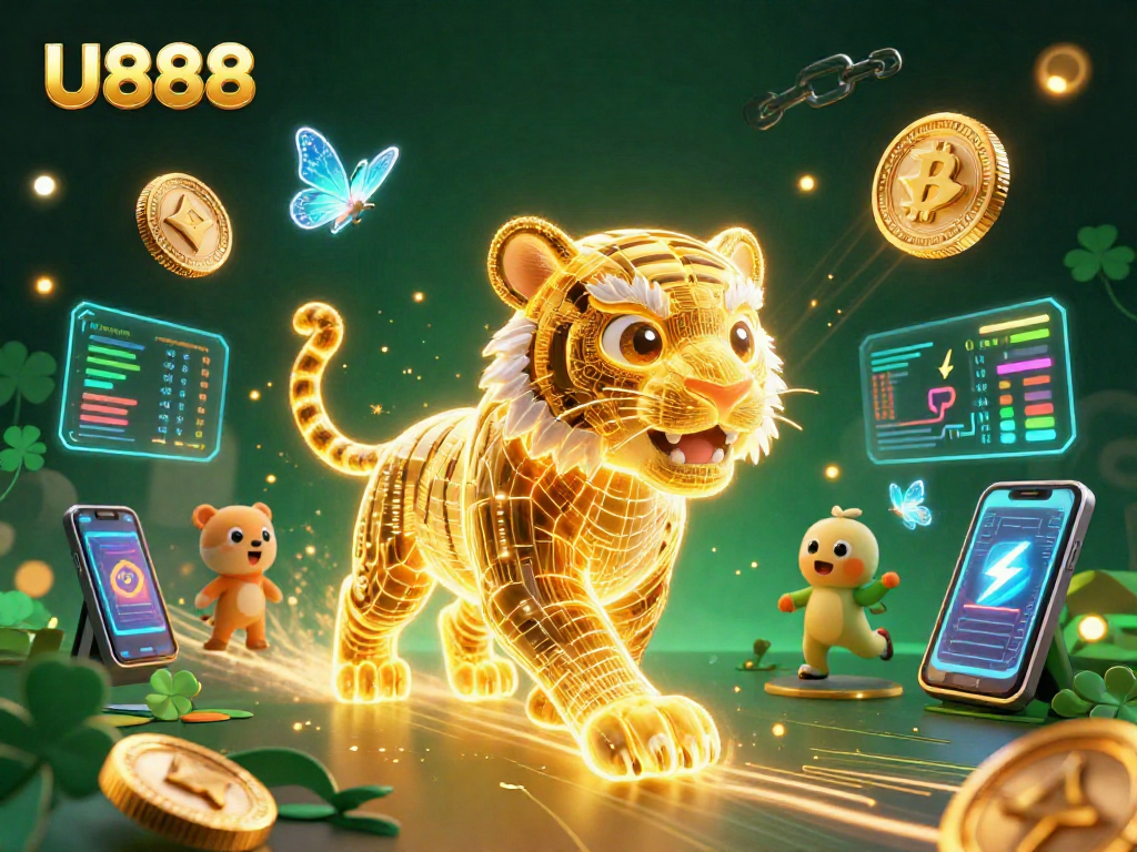 Join the thrilling U888 digital casino experience with vibrant characters and crypto elements.