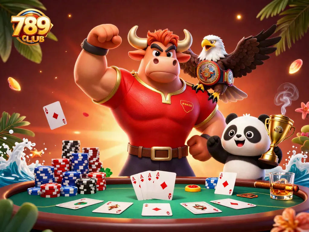 Experience thrilling gaming with 789CLUB's vibrant casino scene featuring majestic characters and dynamic elements.