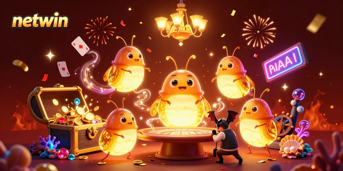 Experience vibrant bioluminescent gaming with netwin in this dynamic 3D casino illustration.