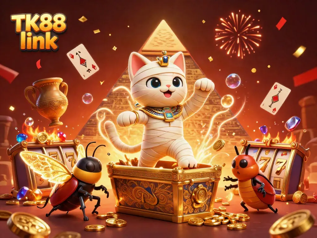 Engage with the vibrant TK88 link showcasing dynamic casino elements and characters.