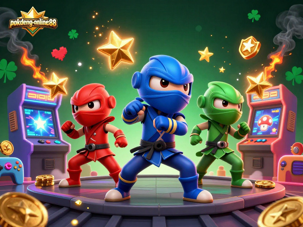 Experience thrilling gameplay with pokdeng-online88 as chameleon ninjas showcase skills amidst vibrant casino aesthetics.