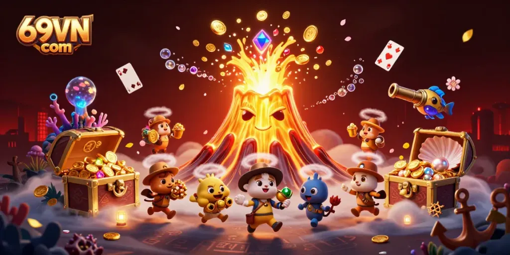 Experience the excitement of winning at 69VN com casino with vibrant treasures and dynamic gaming elements.