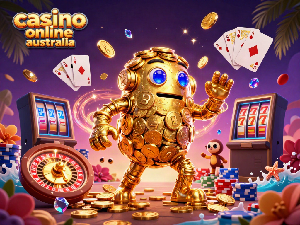 Discover thrilling action at casino online Australia with a golden golem surrounded by winning elements.