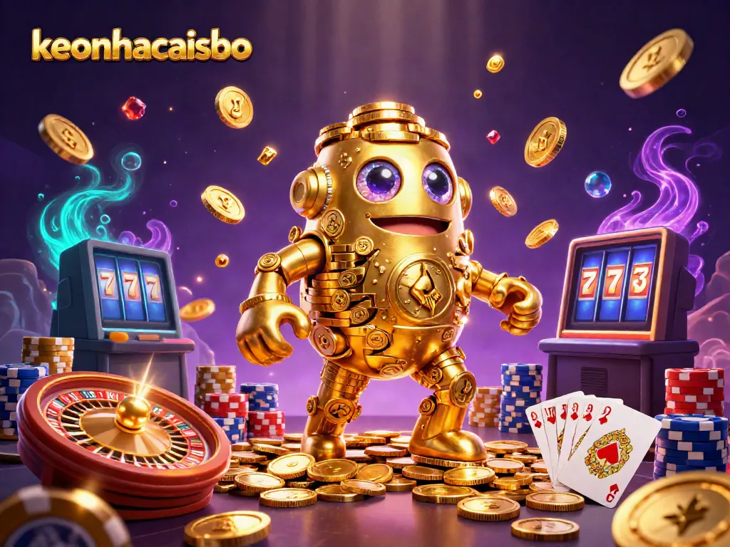 Engage in thrilling gaming with keonhacaisbo, featuring dynamic scenes of vibrant casino elements.
