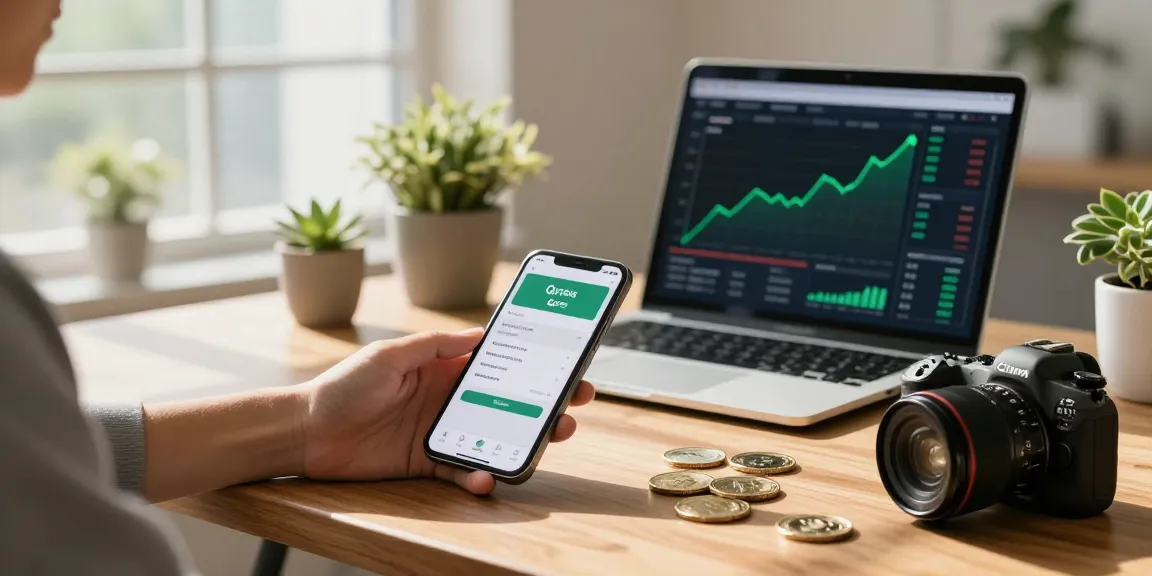 User using the slot qris payment feature on a smartphone in a stylish workspace.