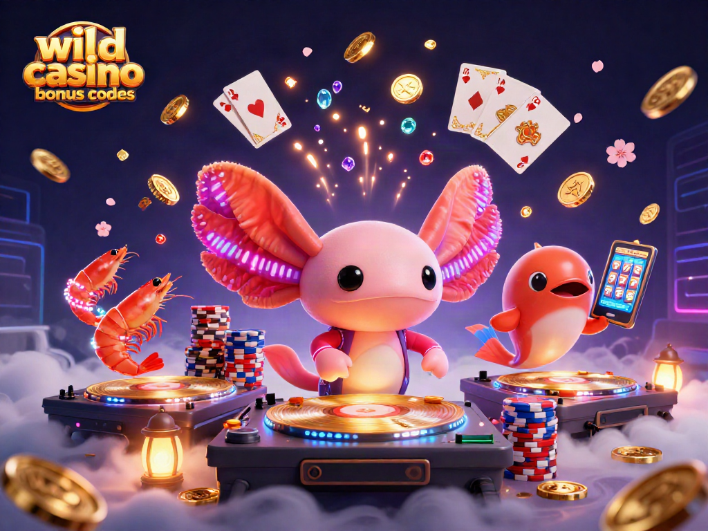 Catch exciting wild casino bonus codes with an energetic 3D party scene illustrating vibrant gameplay elements.
