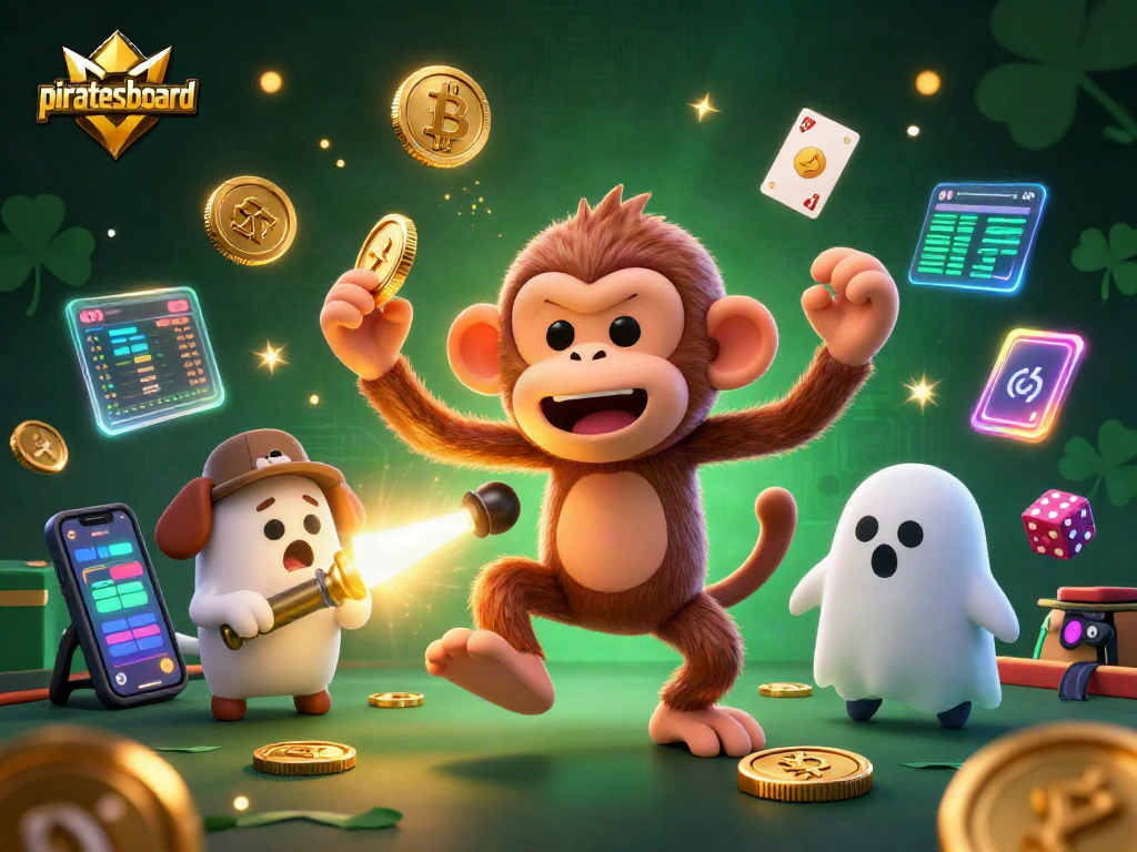 Experience the excitement of piratesboard as a poltergeist monkey juggles golden coins in a haunted casino.
