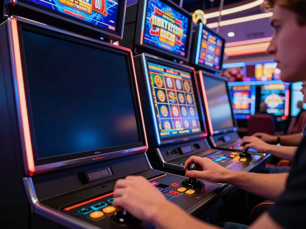 Player enjoying Lucky777 online casino slots at a vibrant gaming station