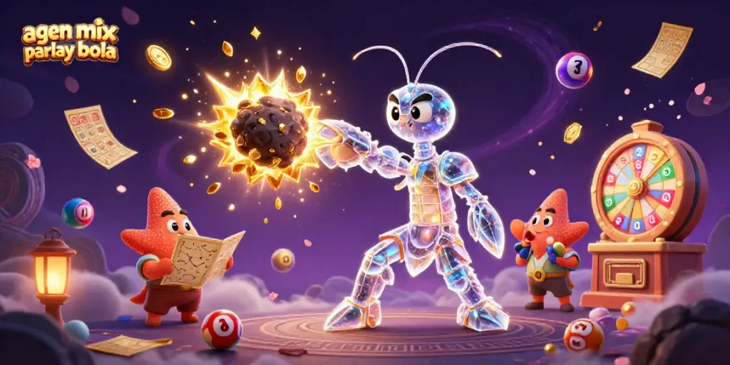 Engage with the vibrant world of agen mix parlay bola, showcasing a galactic samurai mantis shrimp amidst energetic gambling elements.