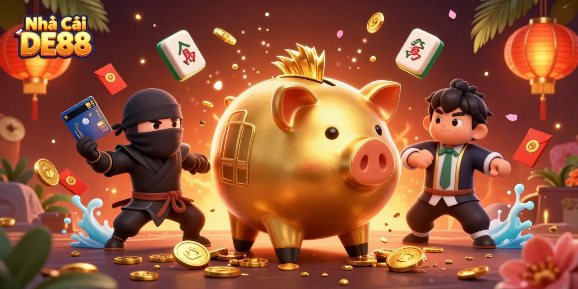 Experience thrilling gameplay at Nhà Cái DE88 with vibrant 3D casino characters and festive elements.