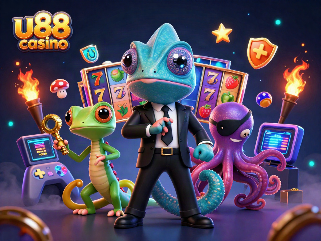 Engage with thrilling gameplay at u88 casino featuring vibrant 3D characters amidst exciting slot elements.