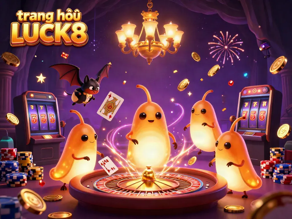 Experience excitement at trang chủ LUCK8 with illuminated glowworms, vibrant casino elements, and a unique bat dealer.