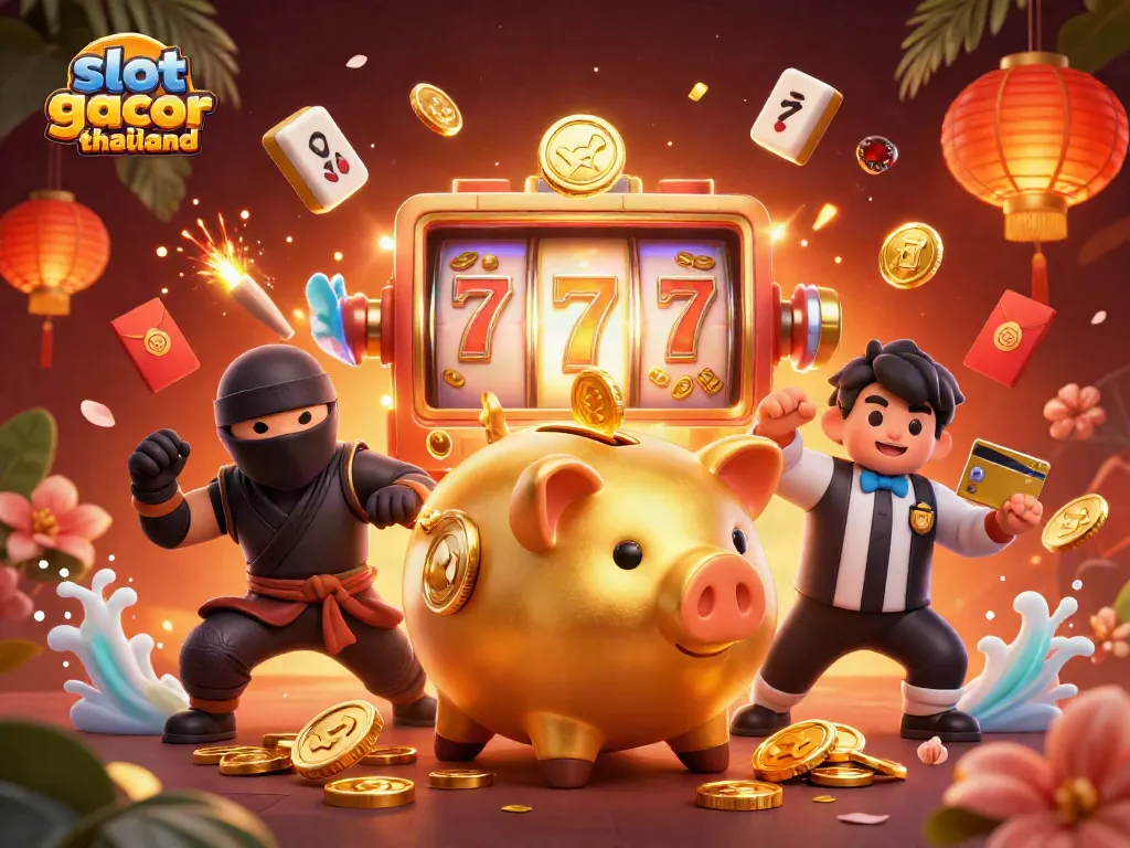 Spin in excitement with slot gacor thailand as golden coins rain down in a vibrant casino scene!