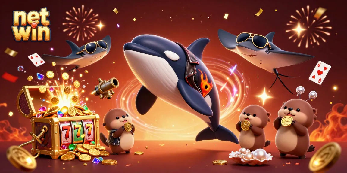 Experience net win thrills with a vibrant scene of casino gaming featuring a whale and sea creatures.