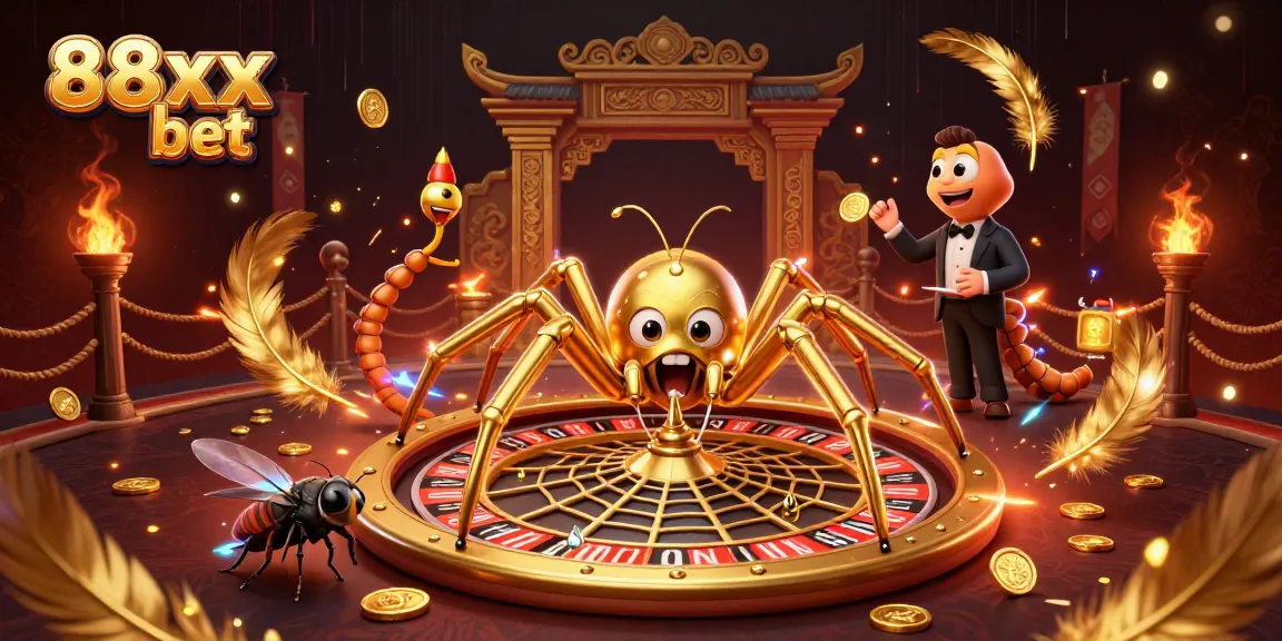 Experience the vibrant thrill of 88xx bet with a golden spider croupier and dynamic betting scenes.