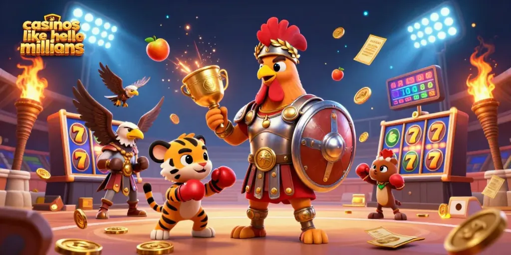 Experience exciting gameplay at casinos like Hello Millions in this vibrant 3D illustration.