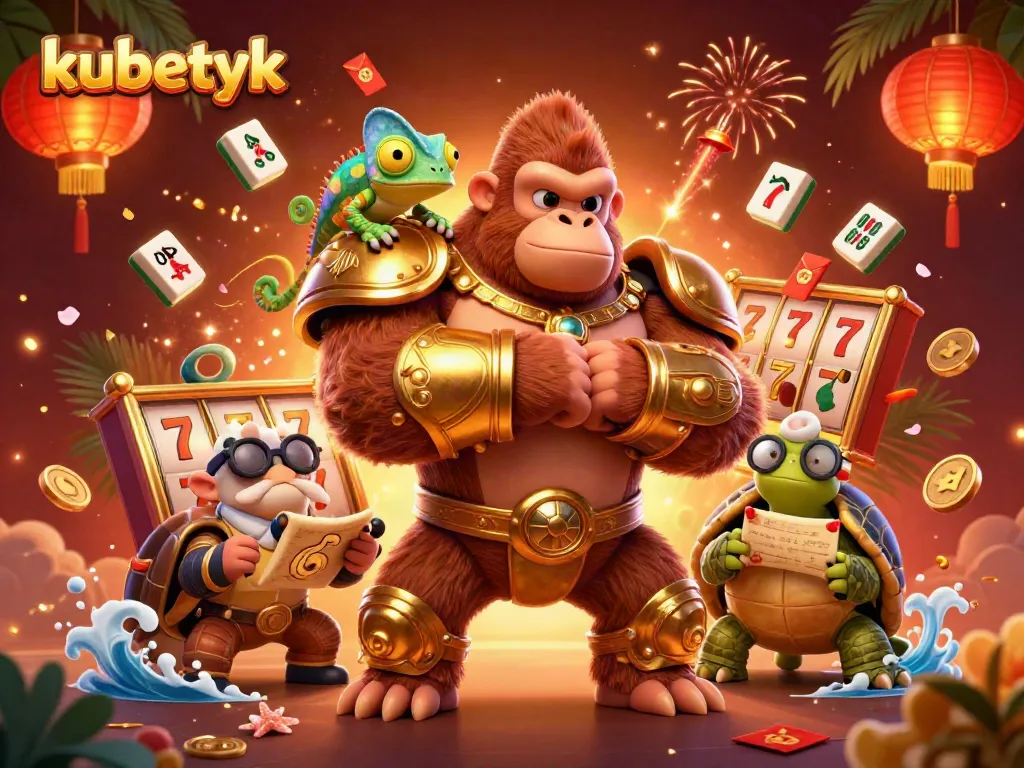 Kubetyk powers up with jackpot symbols and vibrant 3D characters in an engaging casino scene.