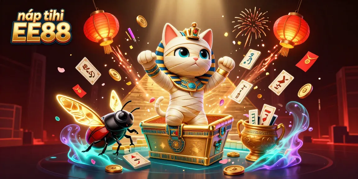 Nạp tiền EE88 for a thrilling gaming experience in a colorful pyramid casino scene.