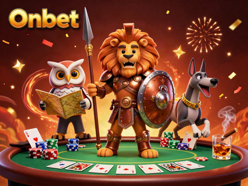 Experience thrilling gameplay at Onbet with our dynamic casino scene featuring engaging characters and games.