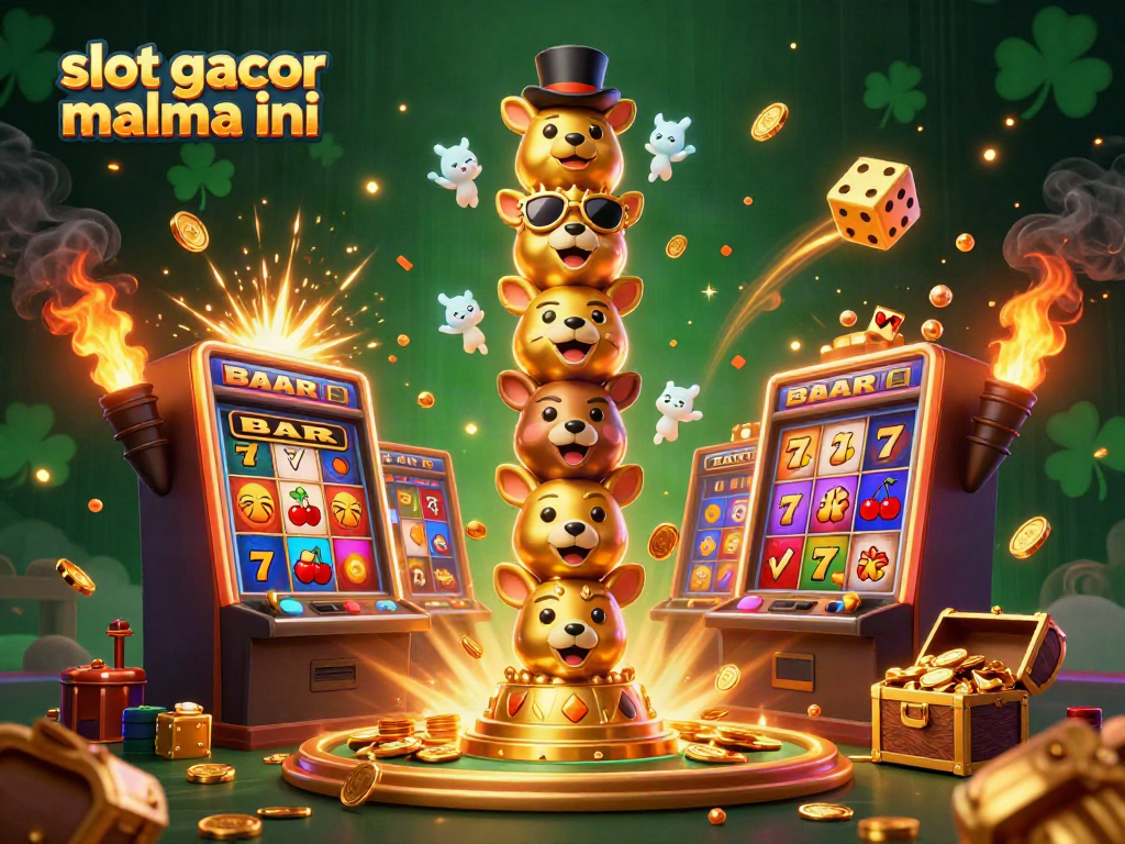 Engage with exciting slot gacor malma ini moments captured in a vibrant 3D casino scene filled with characters and game symbols.