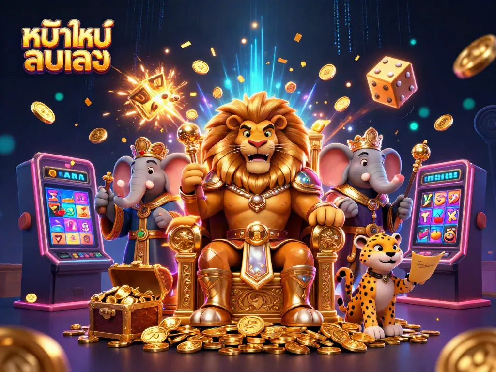 Experience thrilling หนังใหม่ชนโรง with a dynamic 3D illustration featuring exciting casino elements and characters.