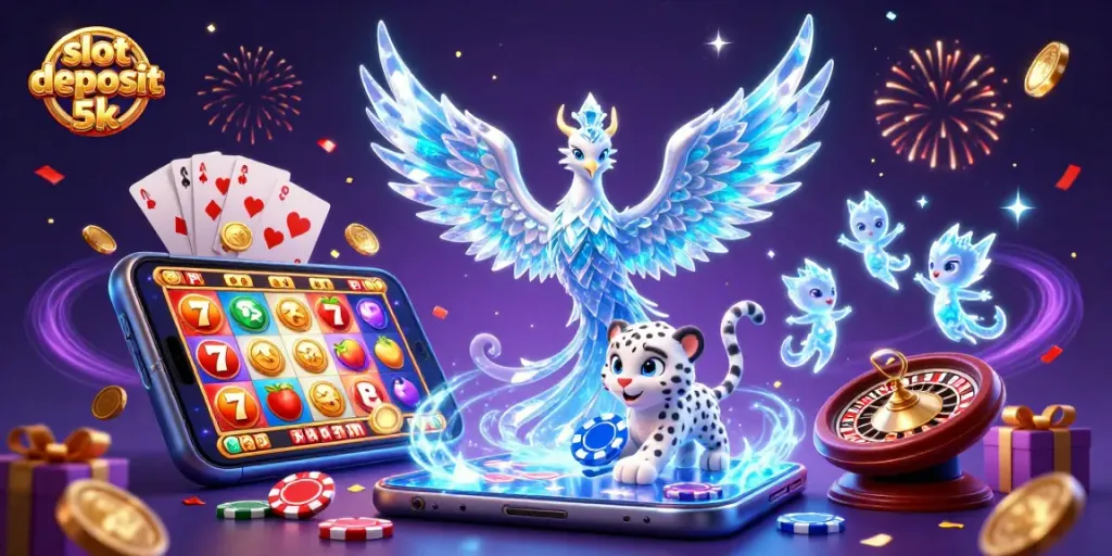 Experience exciting gameplay with slot deposit 5k, showcasing an ice phoenix and vibrant casino elements.