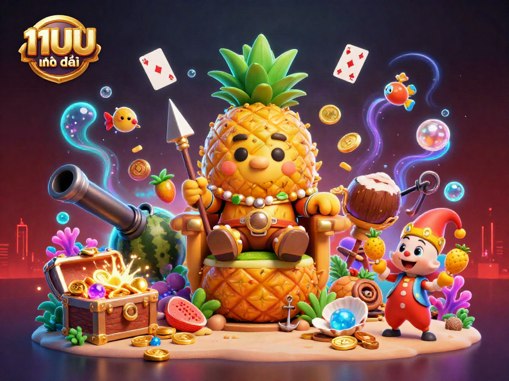 Experience the thrill of gaming with 11UU nhà cái in this vibrant underwater-themed casino scene featuring a golden pineapple king.