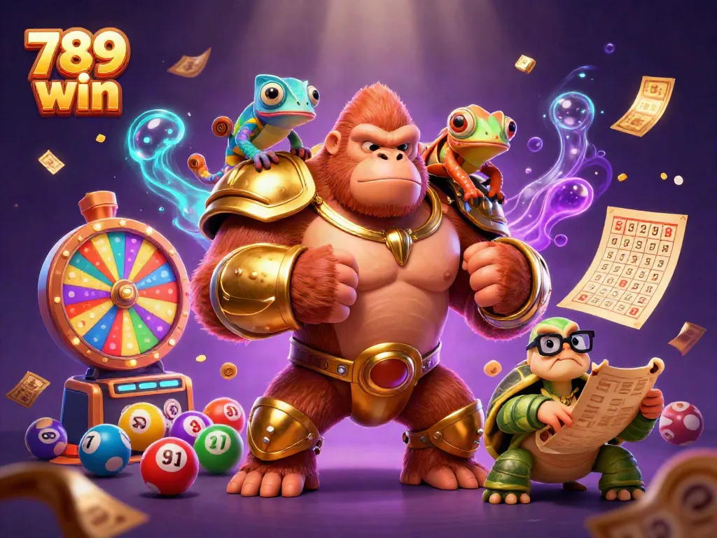 Engage with 789 win through an exciting dynamic gambling scene showcasing vibrant elements and characters.