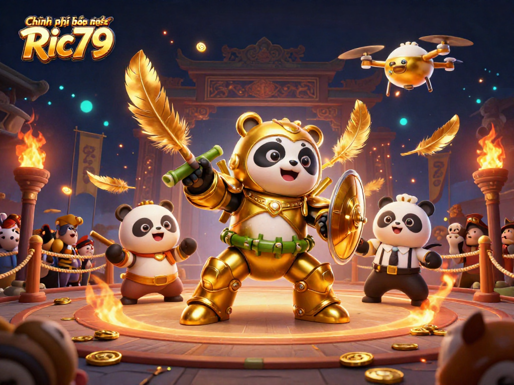 Engage with Chính sách bảo mật Ric79, featuring a dynamic 3D cartoon casino scene.