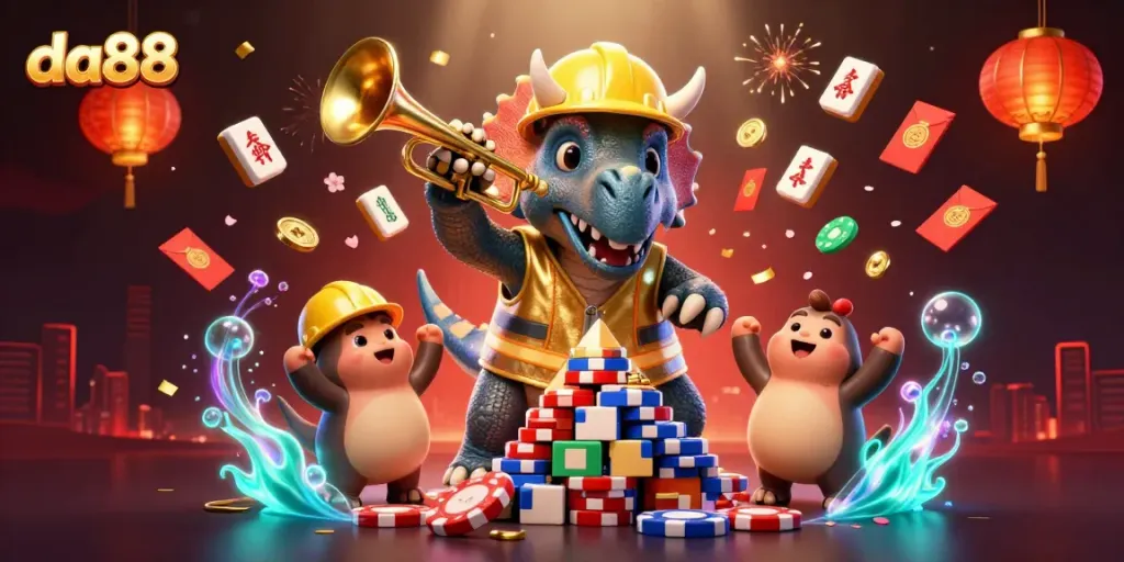 Build excitement for gaming at da88 with a vibrant scene celebrating wins and fun.