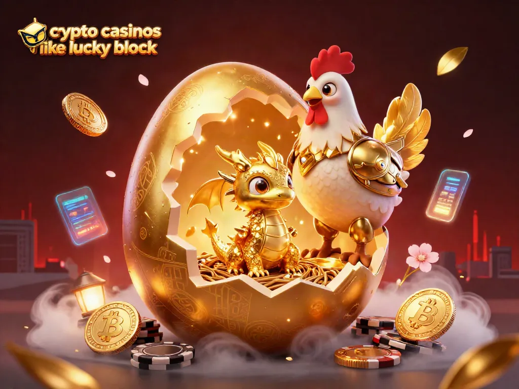 Engage in thrilling gameplay at crypto casinos like Lucky Block, featuring vibrant designs and golden treasures.
