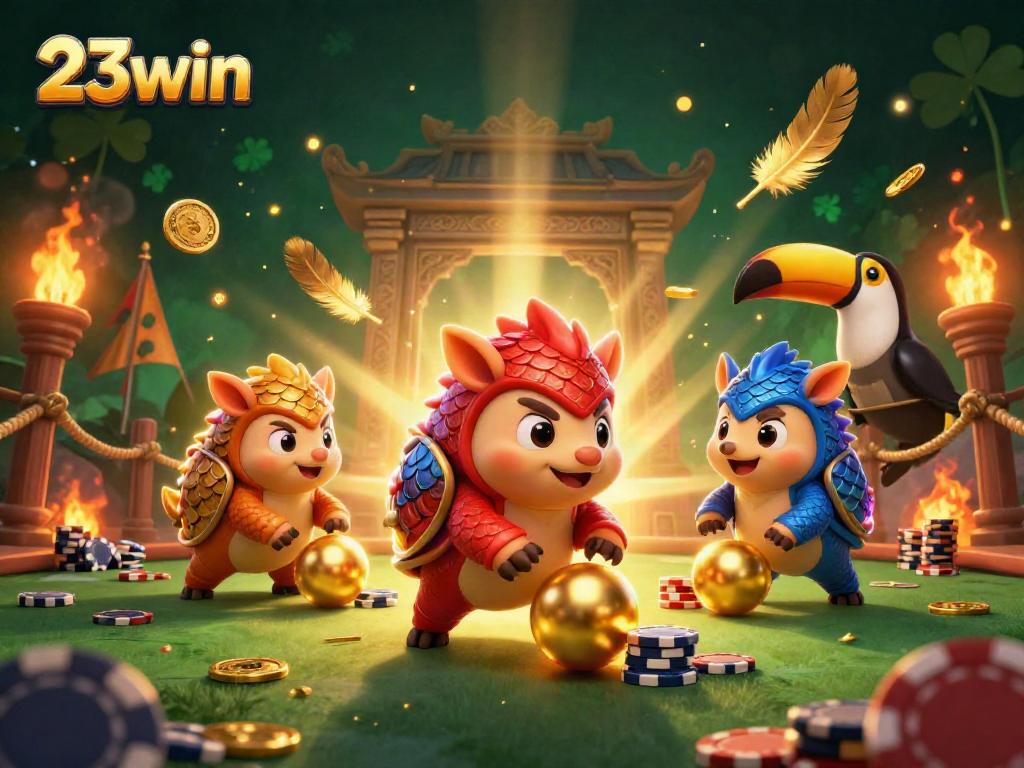 Experience the excitement of 23win with pangolins competing in a thrilling digital casino scene.
