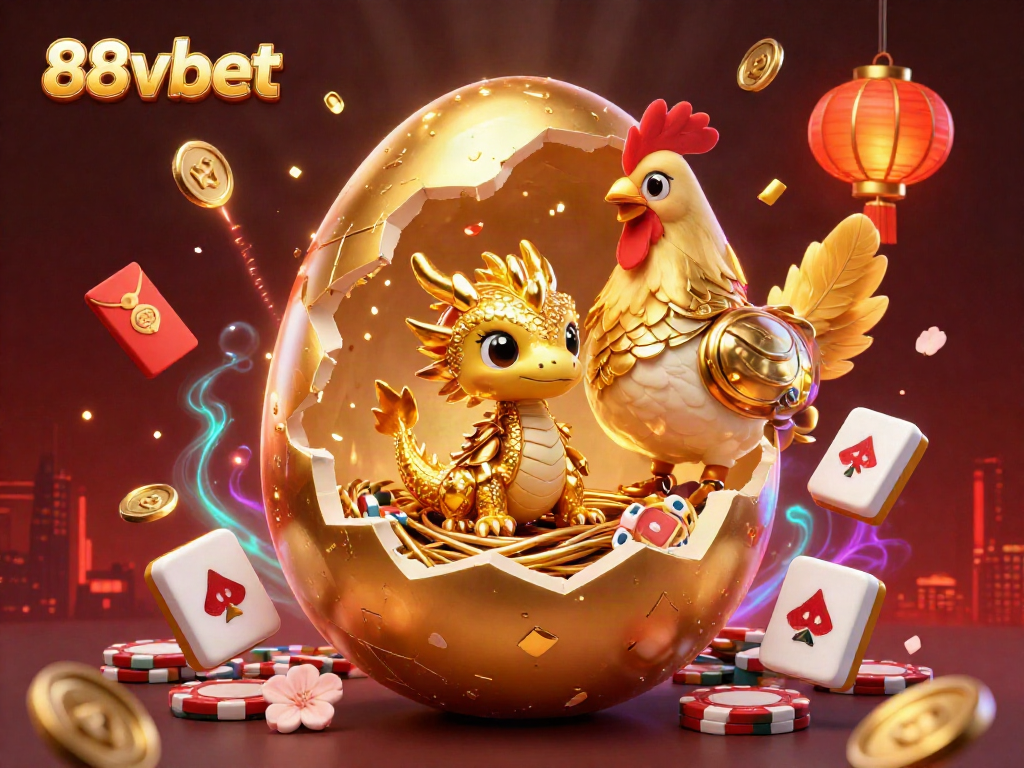 Play and win big at 88vbet with a thrilling scene of a golden baby dragon surrounded by casino elements.