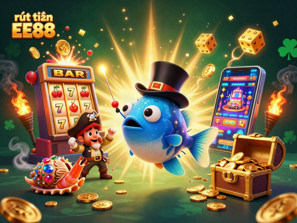 Engage with "rút tiền EE88" in a vibrant casino scene filled with dynamic gambling elements.