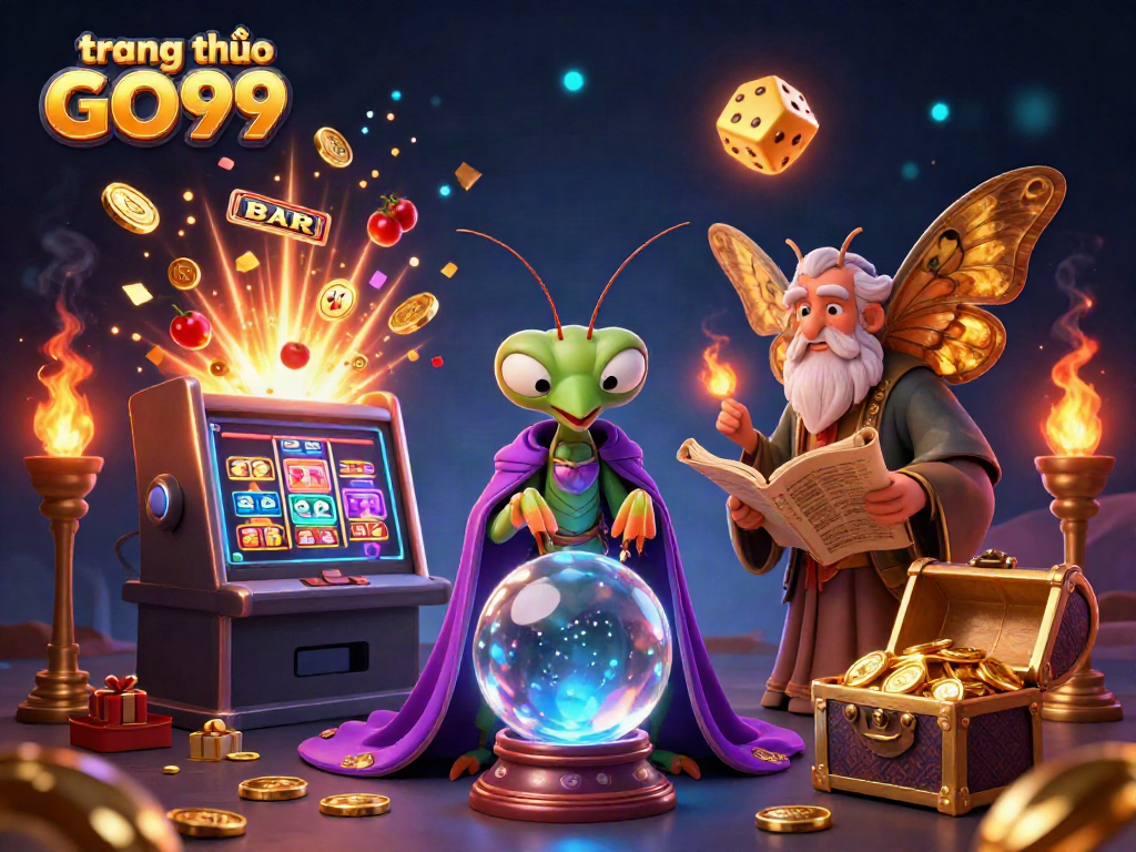 Experience magic at trang chủ GO99 with a 3D fortune teller and vibrant casino elements.