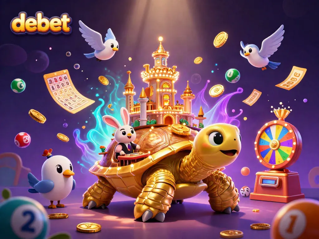 Experience thrilling debet games with our golden tortoise casino scene, featuring dynamic elements and vibrant colors.