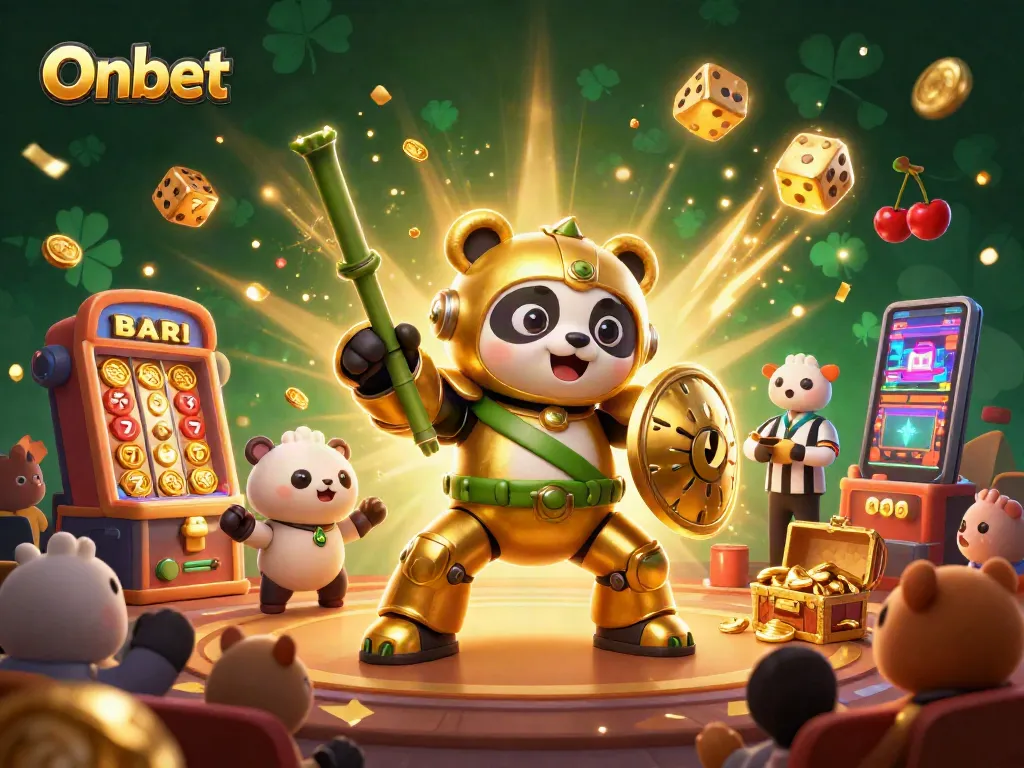 Win big at Onbet with a vibrant 3D illustration showcasing a lively casino scene packed with excitement.