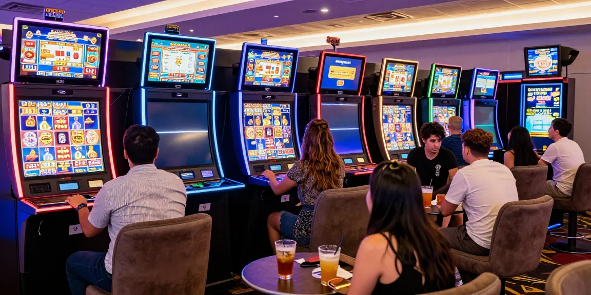 Casino gaming atmosphere at Luxury12 link featuring players enjoying slot machines and vibrant decor.