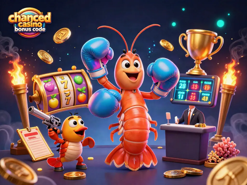 Claim exciting rewards with chanced casino bonus code featuring vibrant casino-themed characters and elements.