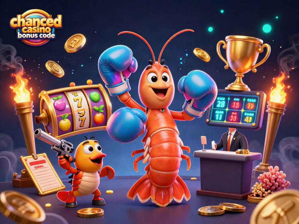 Claim exciting rewards with chanced casino bonus code featuring vibrant casino-themed characters and elements.