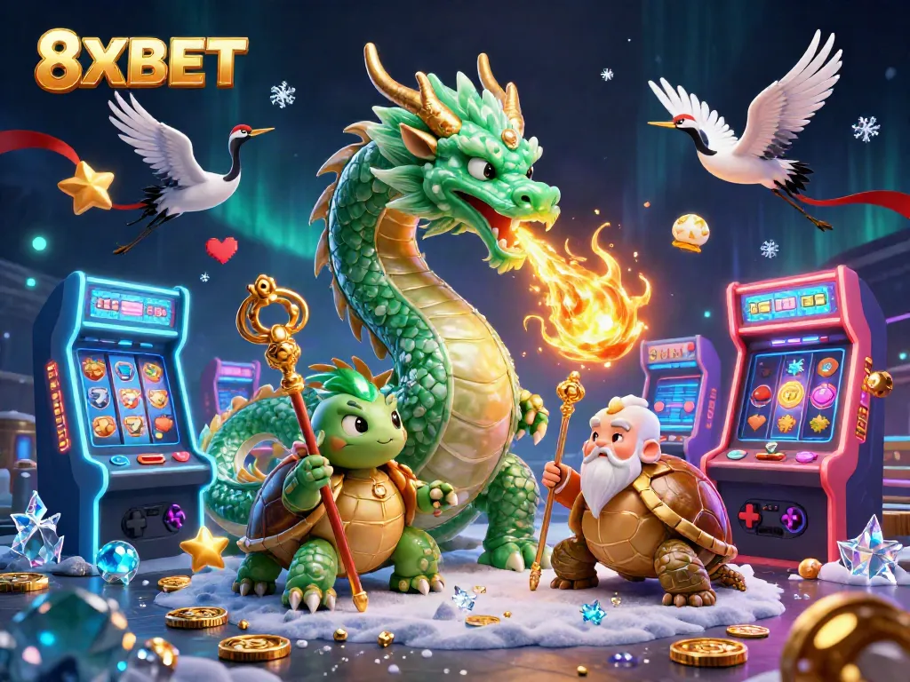 Experience thrilling gaming adventures with 8XBET featuring mythical creatures and vibrant casino elements.