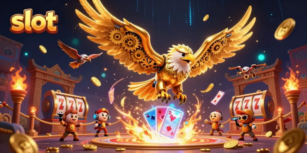 Experience thrilling gameplay with slots and jackpot elements in this engaging illustration.