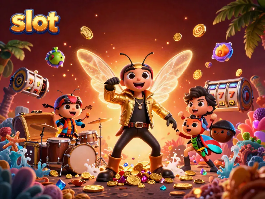 Experience thrilling slot action with a vibrant 3D illustration featuring dynamic casino elements.